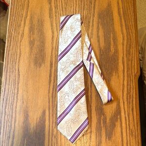 Elegant Steve Harvey Cream and Purple Striped  100% Silk Rep Tie